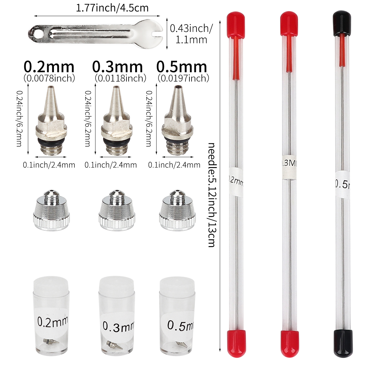 Airbrush Kit With Mini Compressor - 3pcs set 0.2/0.3/0.5mm Airbrush Nozzle Naald