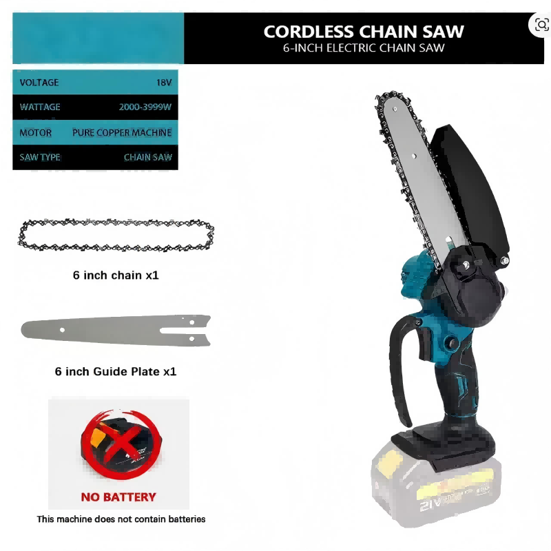 Mini Electric Chainsaw 6 Inch - 1700 RPM 6 Inch Mini Li-Ion