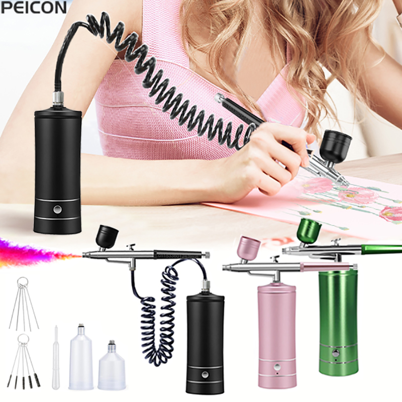 Airbrush Kit With Mini Compressor - Airbrush Schilderen Airbrush met compressor Mini-spuitpistool