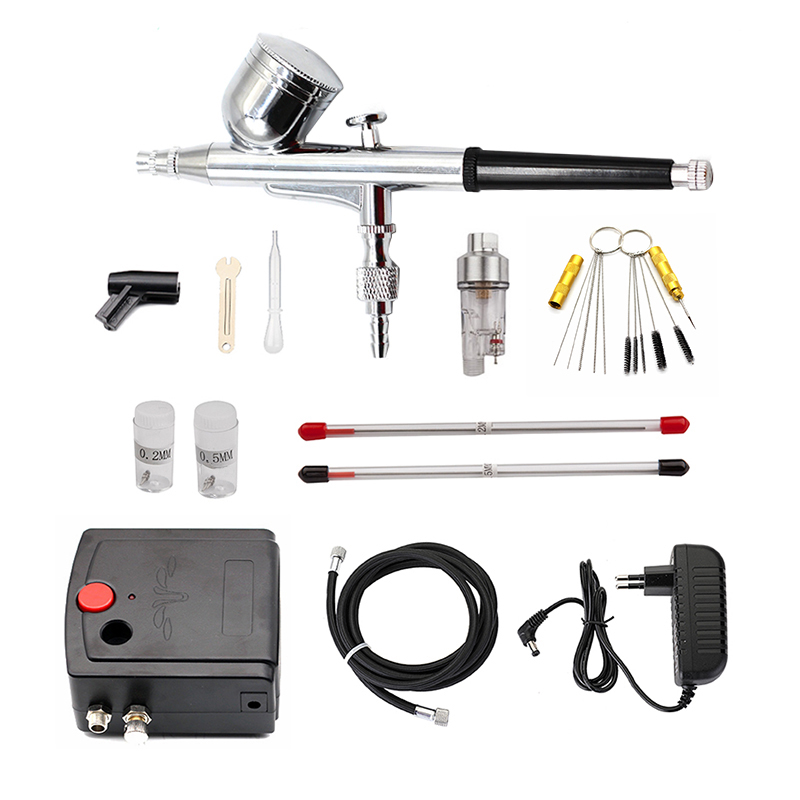 Airbrush Kit With Mini Compressor - Dual-Action Spuitpistool Airbrush met Compressor 0.3mm