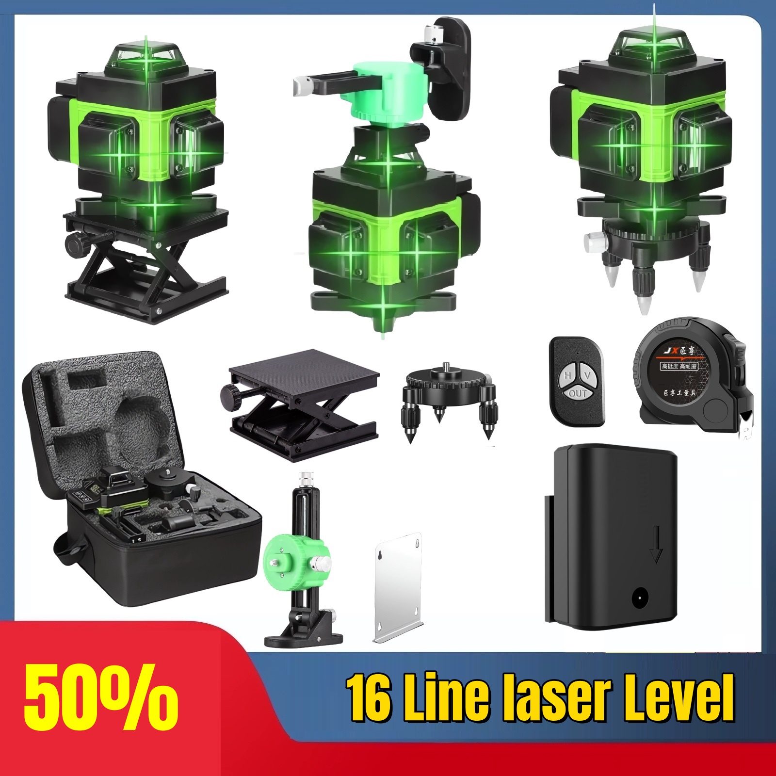 Laser Level 16 Lines 4D Green - 4D 16-lijnen Professioneel 360 ° Zelfnivellerende