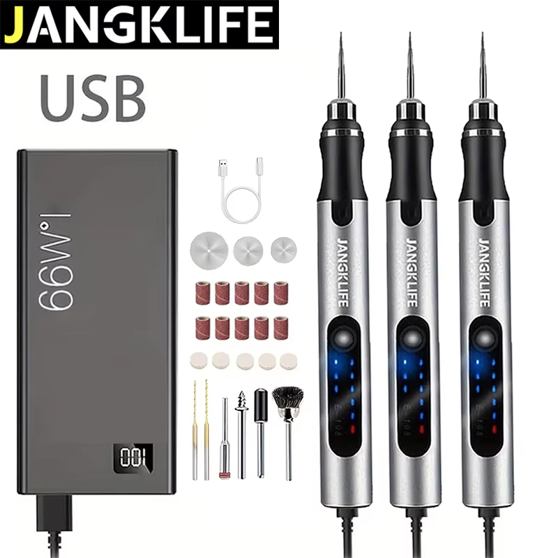 Cordless Rotary Tool Kit Accessories - JANGKLIFE USB Oplaadbare Rotatiegereedschapset Houtbewerking Graveerpen