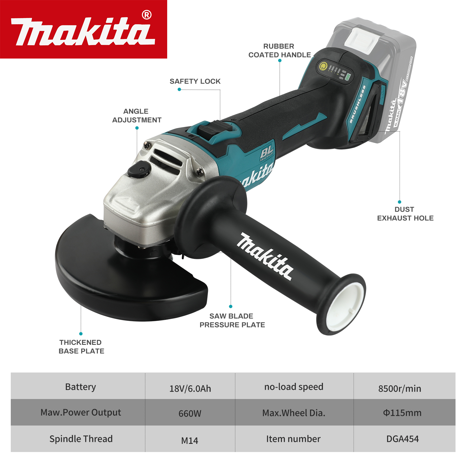 Makita DGA454 115mm 18V Borste - Brushless Angle Grinder Battery Powered recensie en prijs